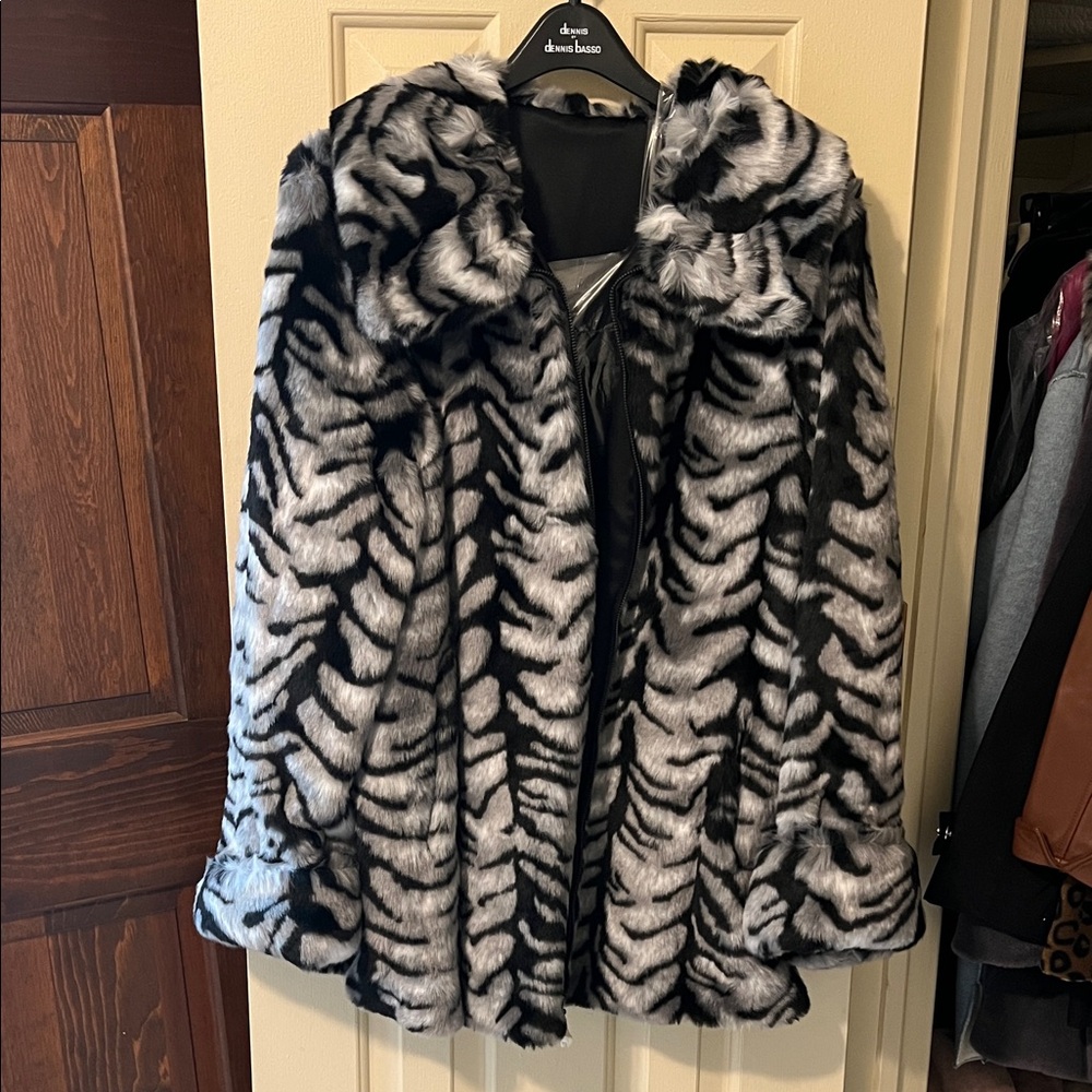Dennis Basso Black and White Faux Fur Jacket